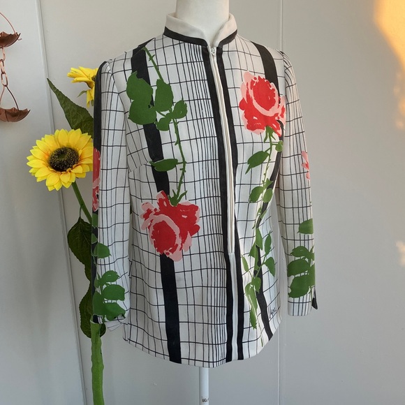 Vintage Tops - Vintage 60s 70s Vera Oversized Floral Rose Print Statement Half Zip Shirt